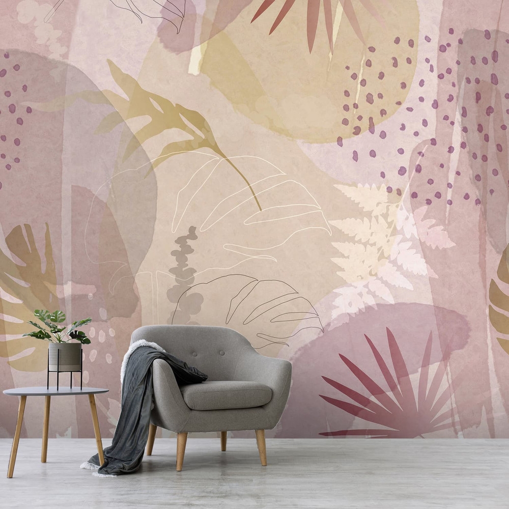 Abstract Leaf Pink Bespoke Mural