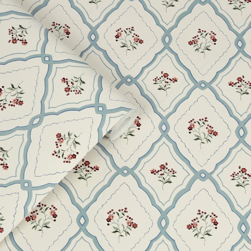 Laura Ashley Pinford Trellis Pale Seaspray Blue Wallpaper