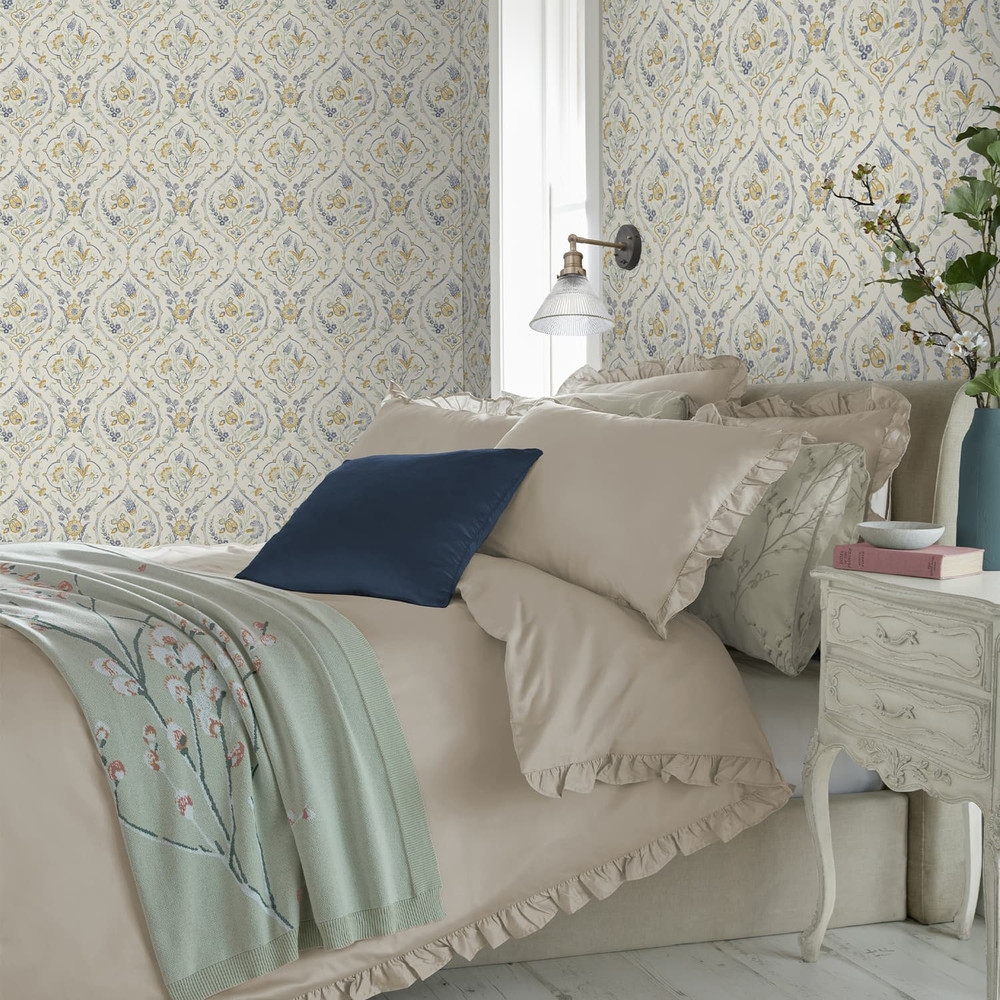 Laura Ashley Foscot Damask Pale Ochre Yellow Wallpaper