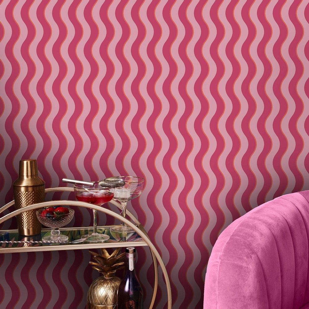 Making Waves Raspberry and Tangerine Wallpaper - 122371_ROOMSET_01.jpg