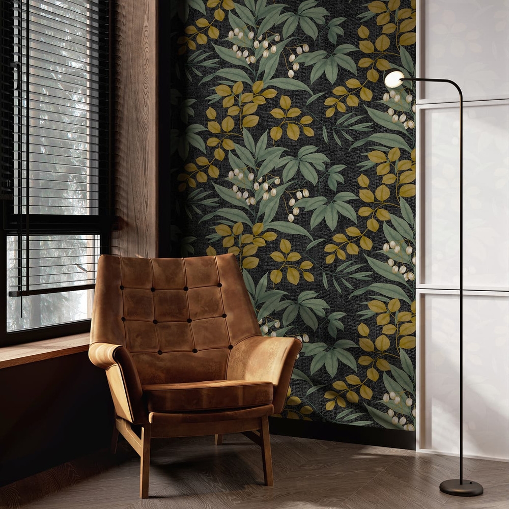 Persephone Charcoal And Ochre Wallpaper