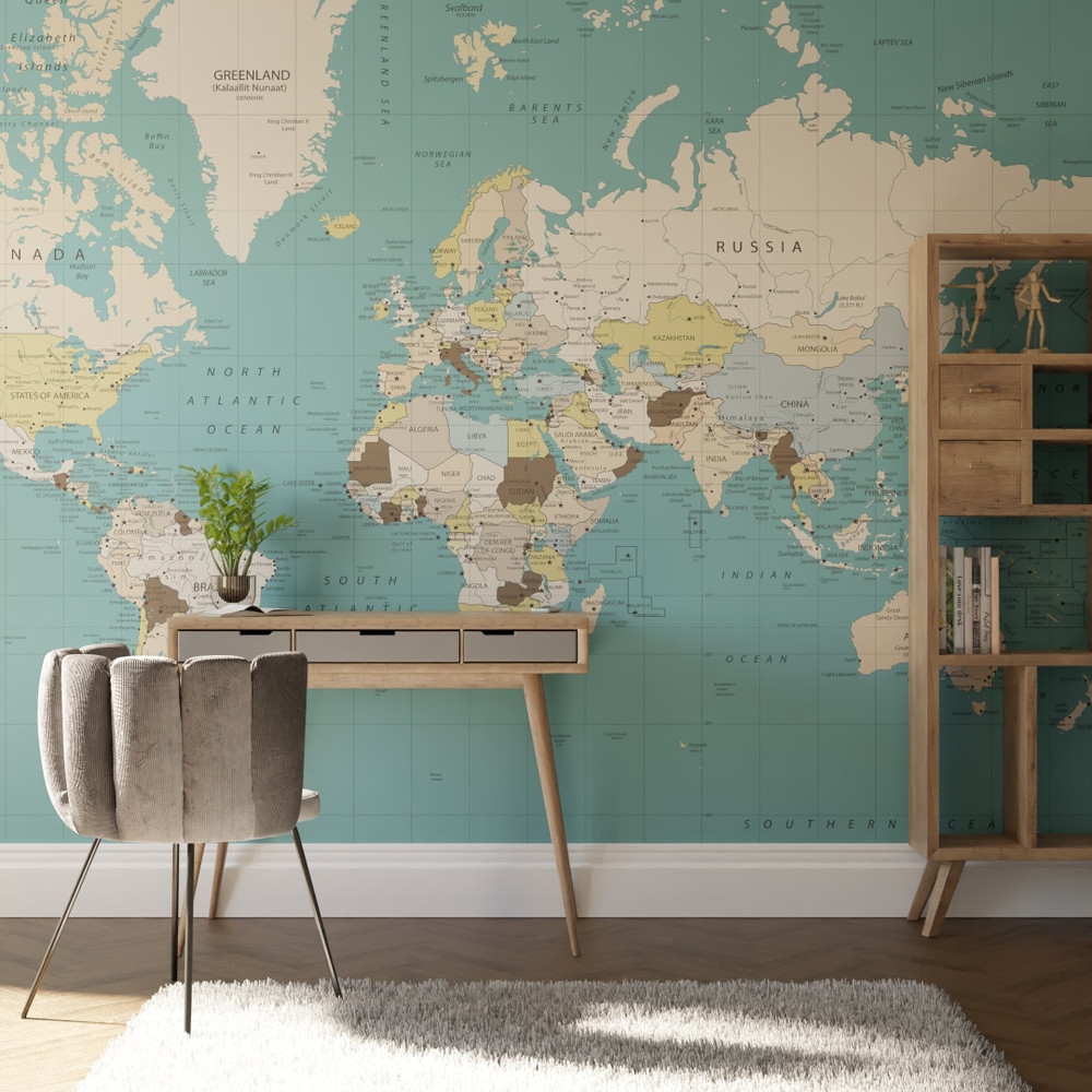 World Map Blue Bespoke Mural