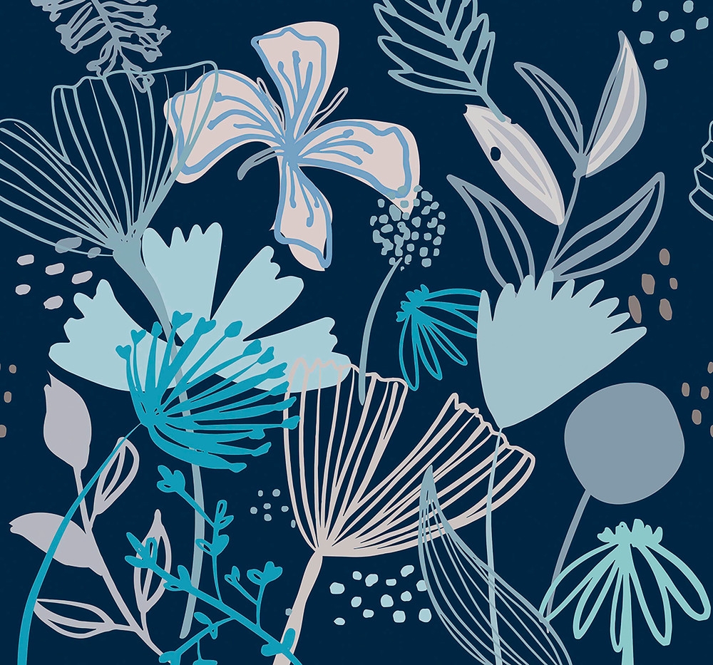 Scandi Floral Navy Bespoke Mural