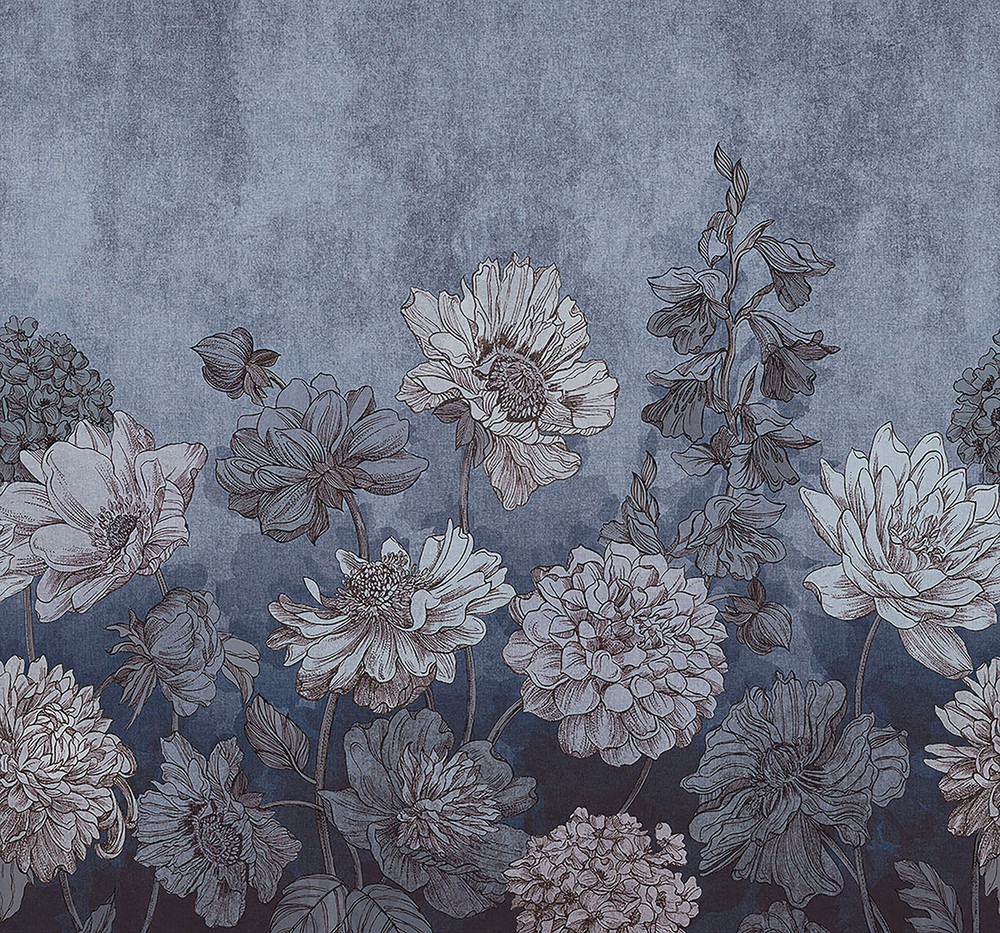 Muted Floral Navy Bespoke Mural