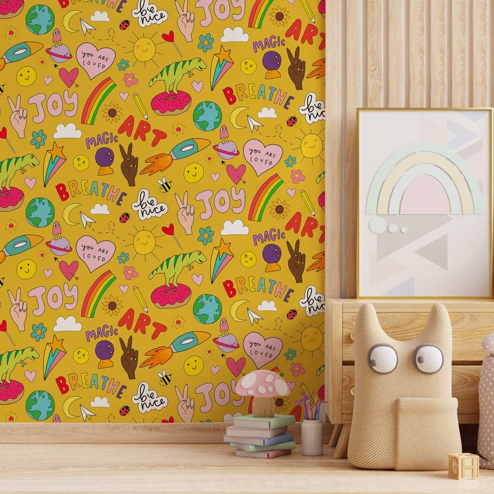 Sticker Doodle Yellow Wallpaper