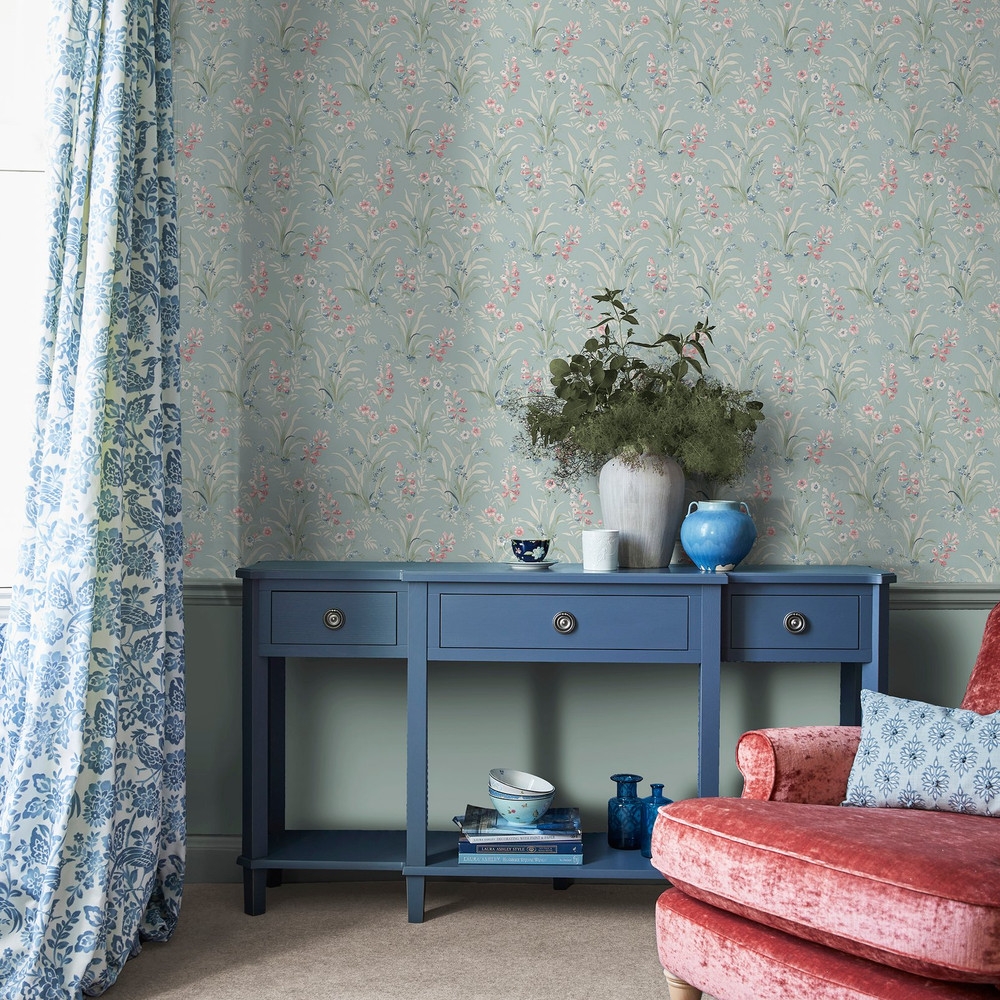 Laura Ashley Mosedale Posy Dark Duck Egg Blue Wallpaper - 122751_ROOMSET_MOSEDALE POSY DARK DUCK EGG.jpg