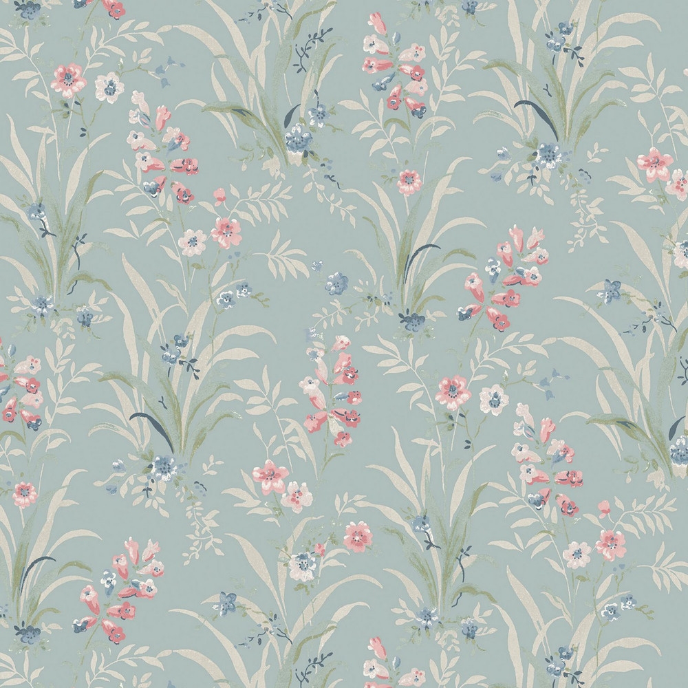 Laura Ashley Mosedale Posy Dark Duck Egg Blue Wallpaper - 122751_ROOMSET_01.jpg