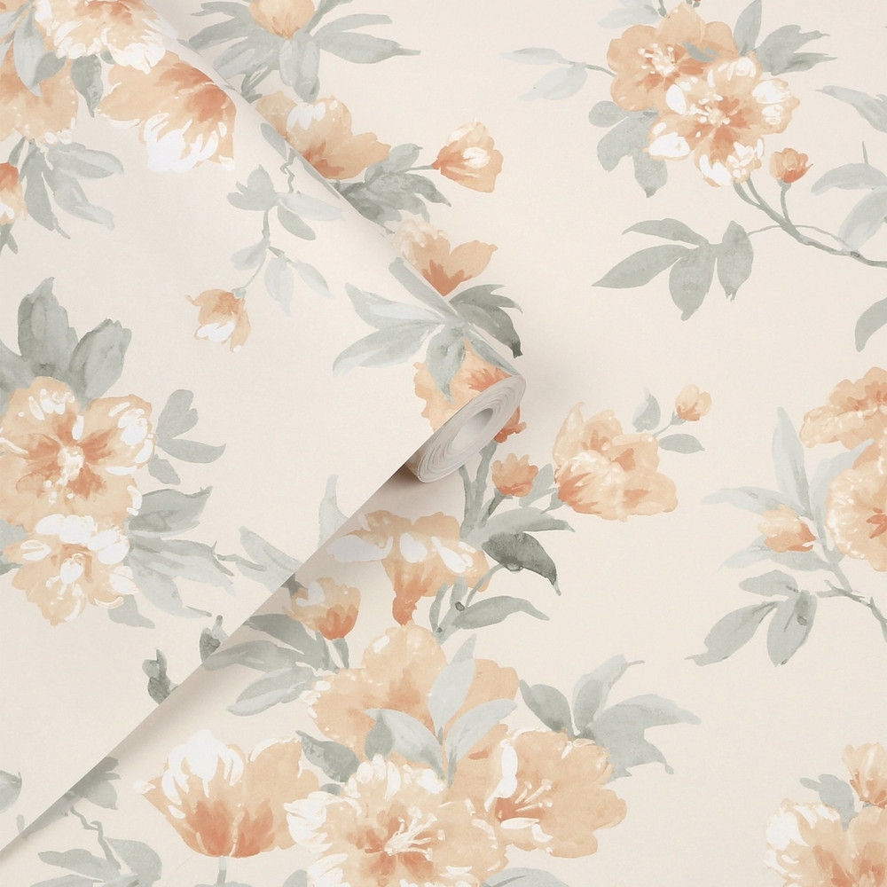 Laura Ashley Rosamund Apricot Wallpaper - 127390_ROLLSHOT_ROSAMUND APRICOT_01.jpg