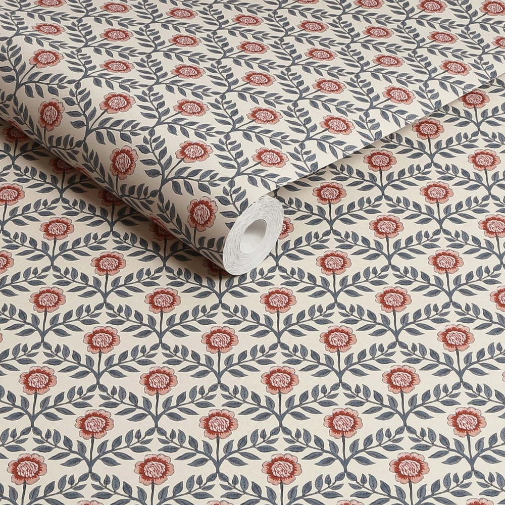 Joules Stately Floral Cream & Blue Wallpaper - 128956_ROLLSHOT_STATELY FLORAL PRINT CREAM & BLUE_01.jpg