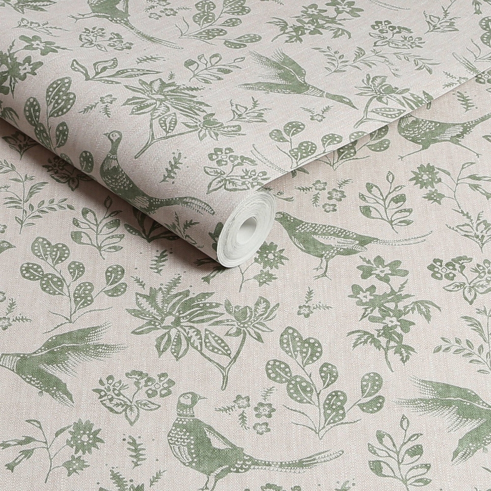 Joules Pheasant Linen & Green Wallpaper - 128920_ROLLSHOT_PHEASANT PRINT LINEN & GREEN_01.jpg