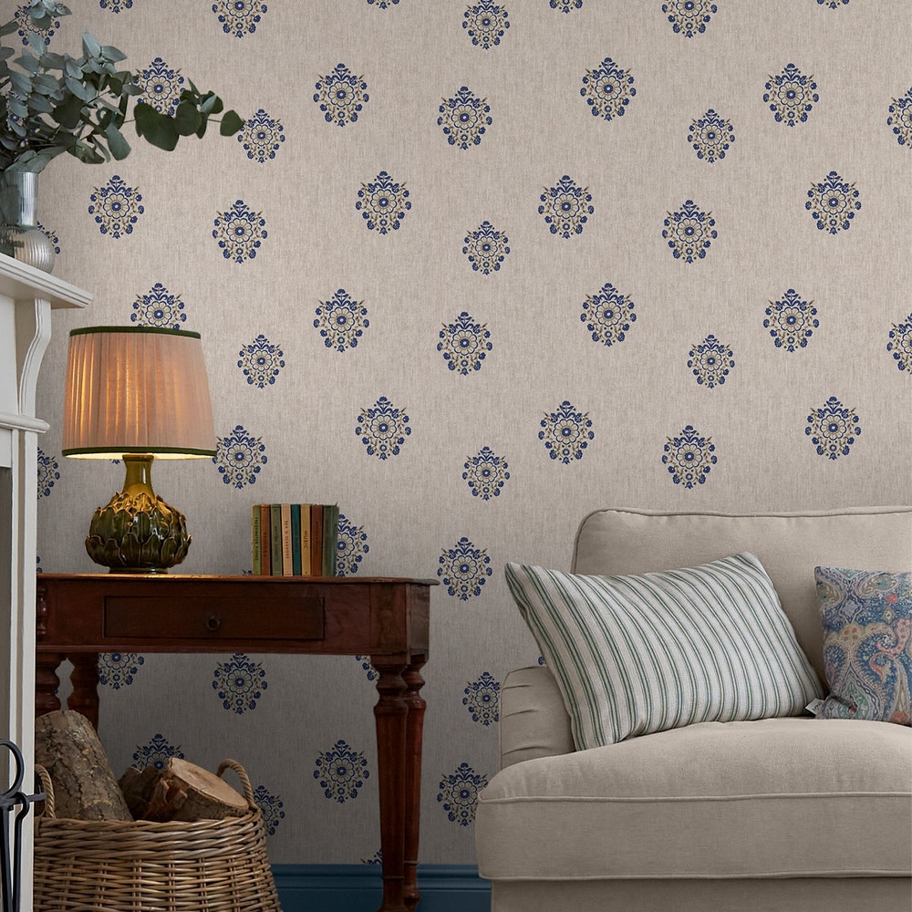 Joules Grove Motif Linen & Blue Wallpaper - 128941_ROOMSET_GROVE MOTIF PRINT LINEN & BLUE_01.jpg