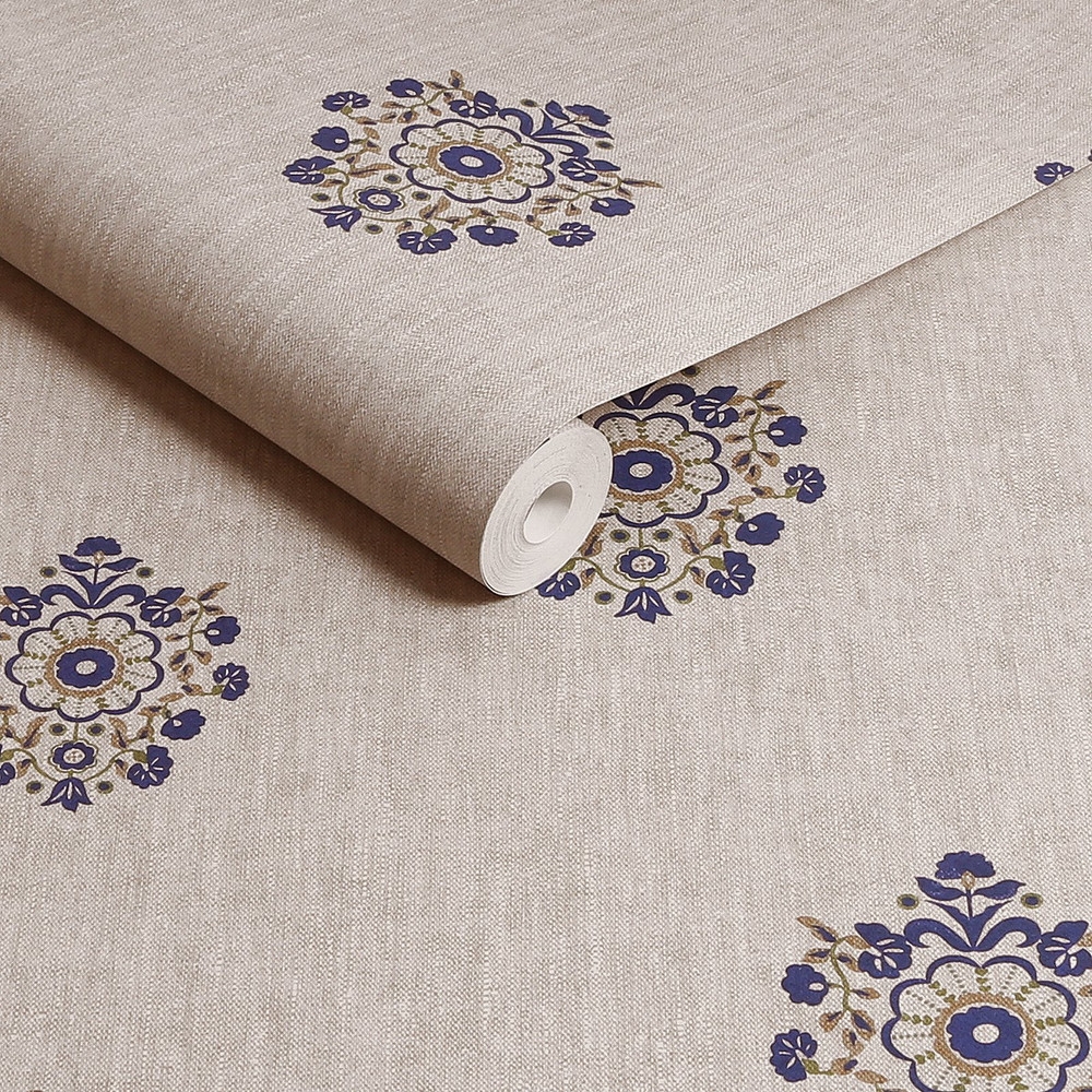 Joules Grove Motif Linen & Blue Wallpaper - 128941_ROLLSHOT_GROVE MOTIF PRINT LINEN & BLUE_01.jpg