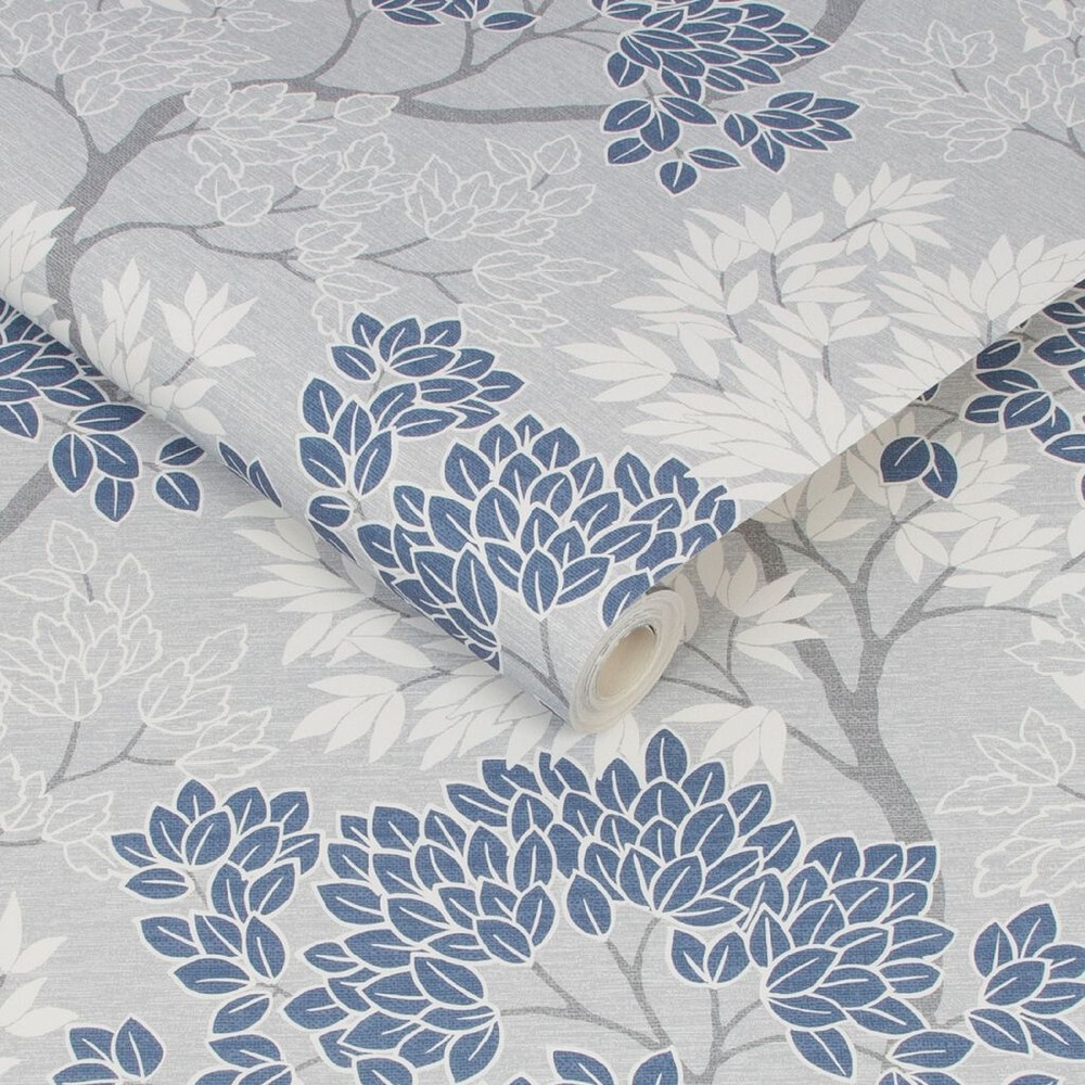 Fresco Lykke Tree Navy Floral Wallpaper