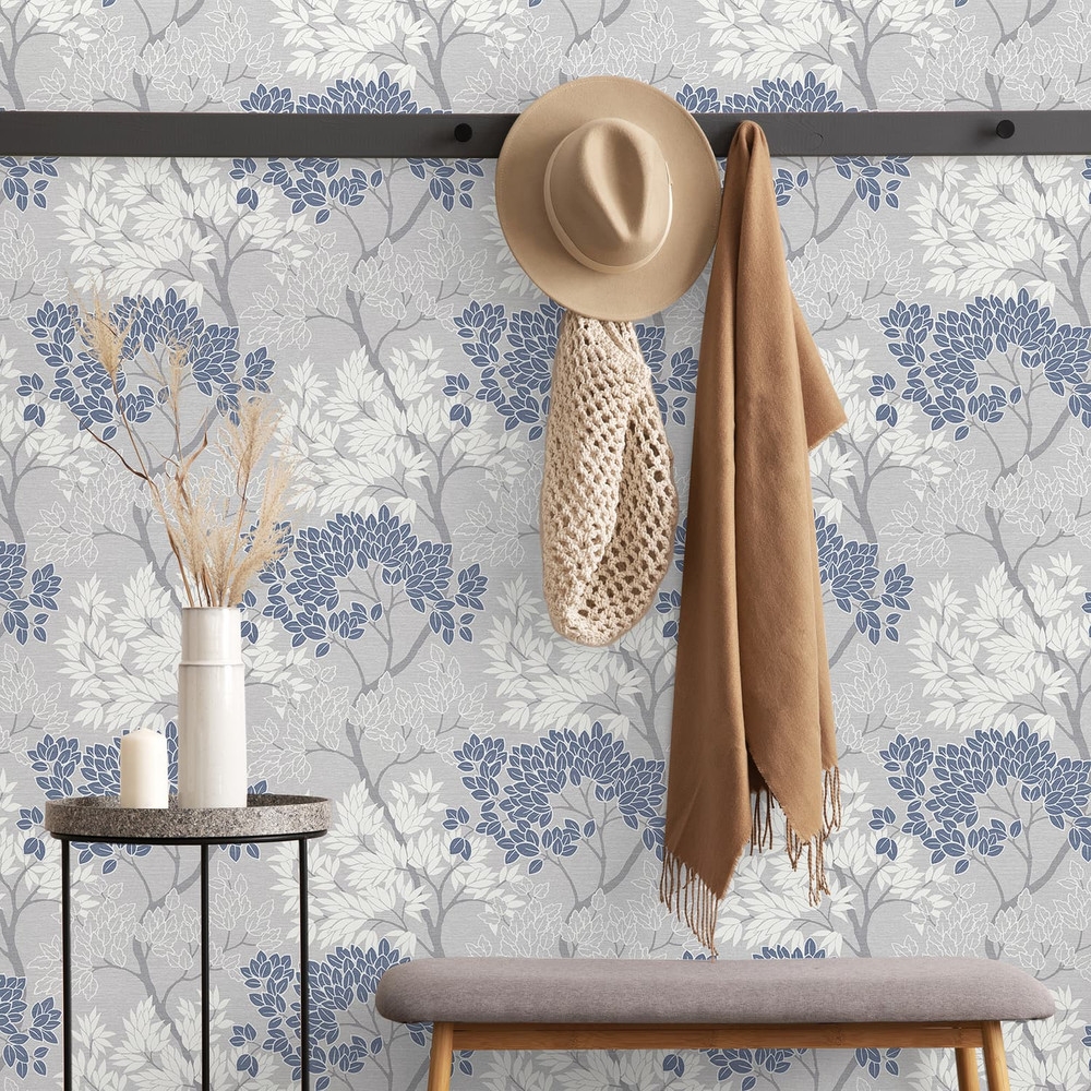 Fresco Lykke Tree Navy Floral Wallpaper