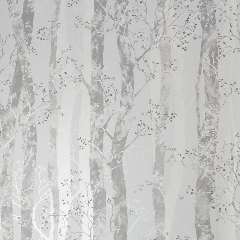 dappled trees grey / silver wallpaper