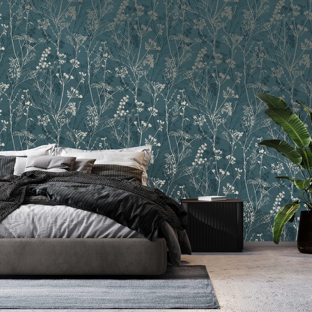 Hedgerow Teal Wallpaper