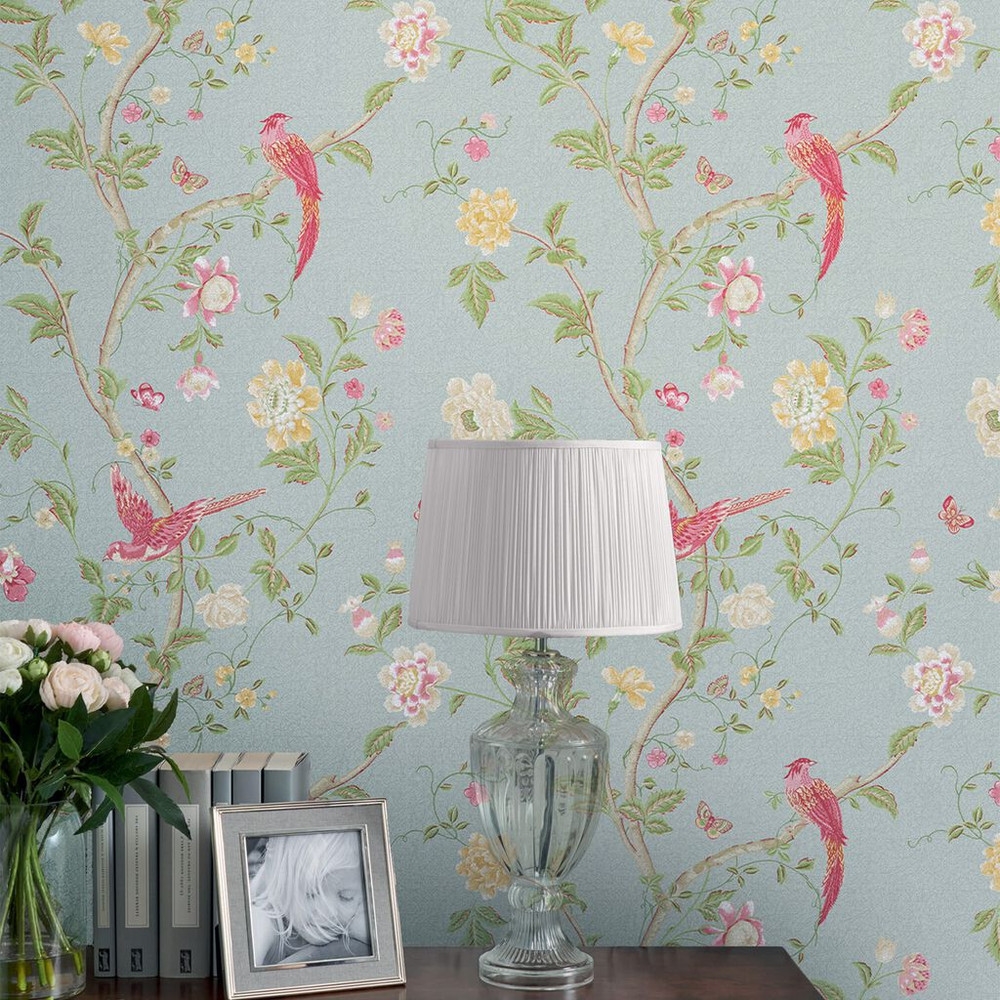 laura ashley summer palace duck egg wallpaper