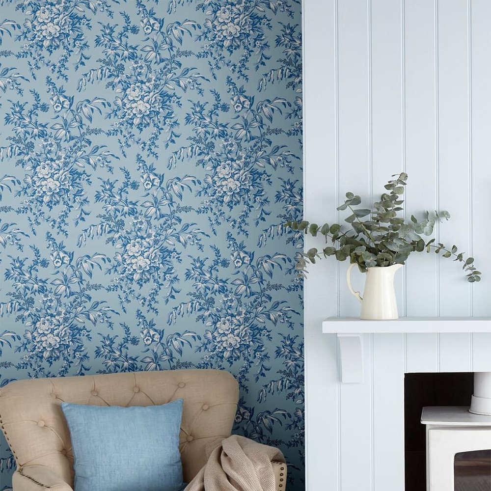 laura ashley picardie blue sky wallpaper