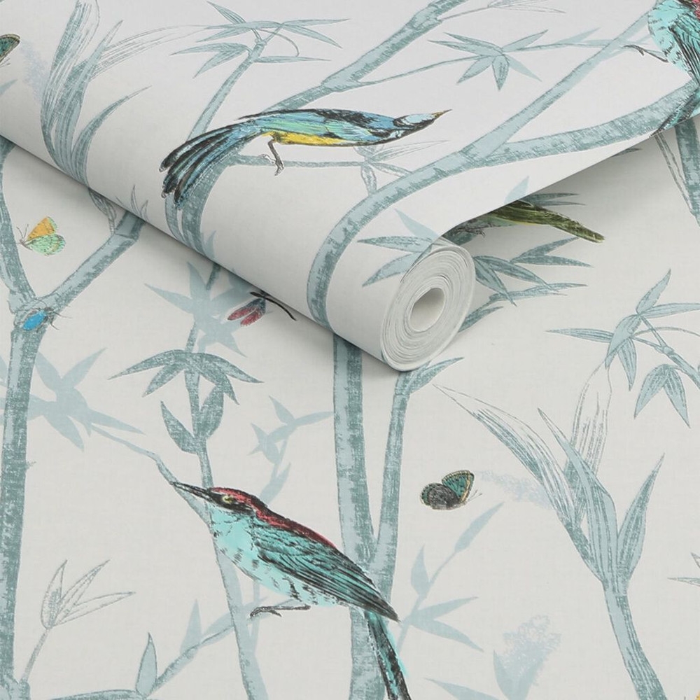 next chinoiserie bird trail duck egg wallpaper