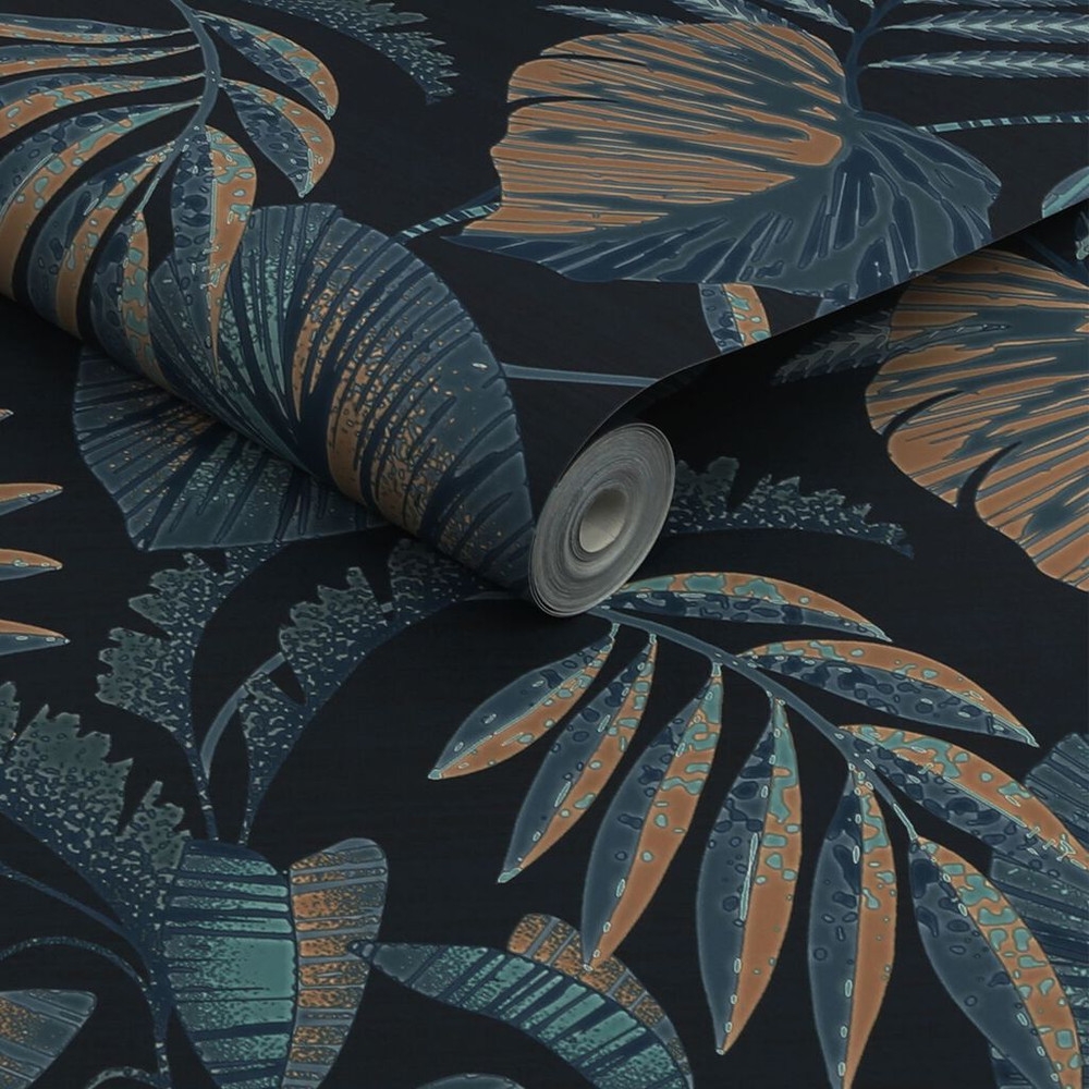 next jungle leaves navy wallpaper