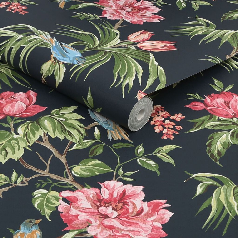 next birds & blooms navy wallpaper