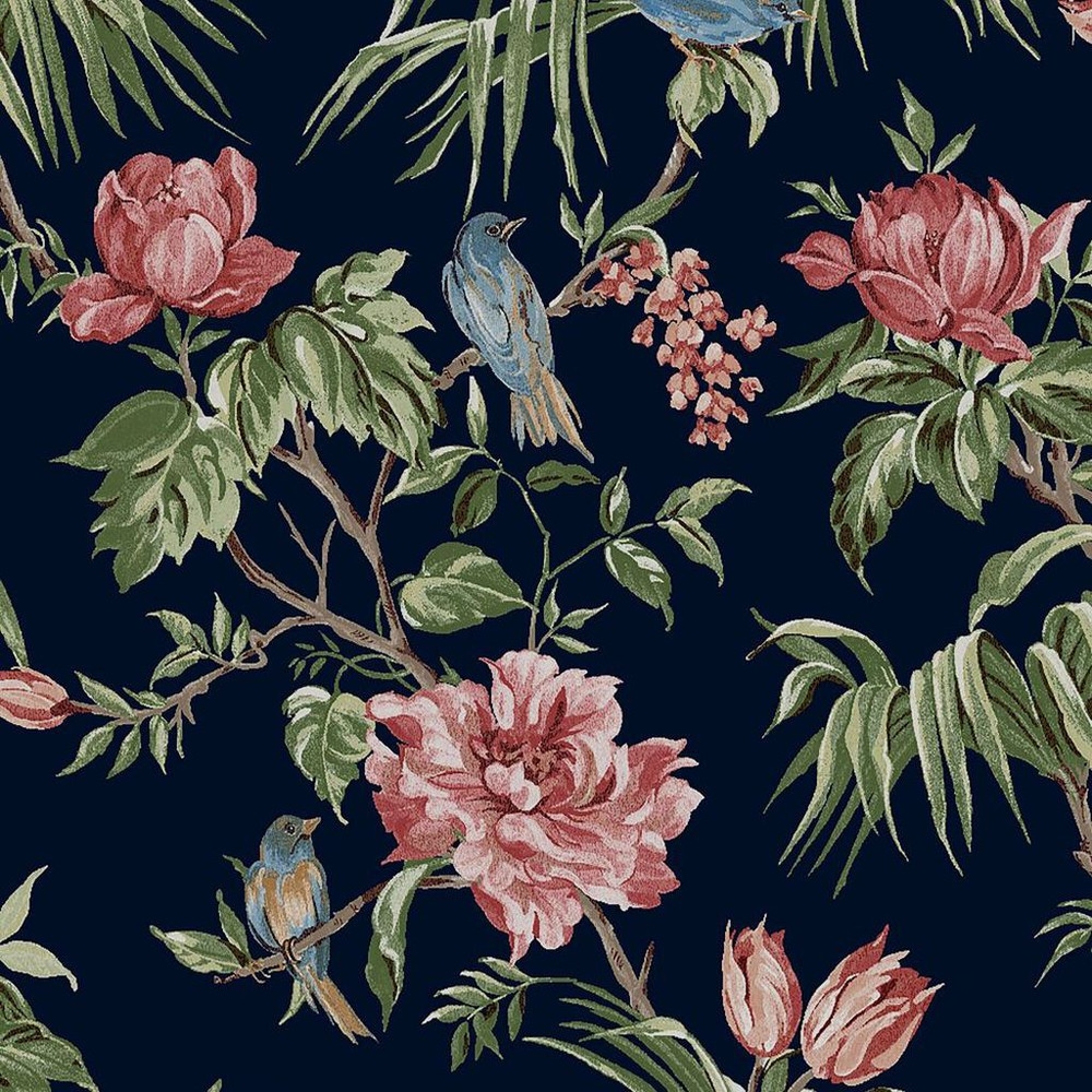 next birds & blooms navy wallpaper