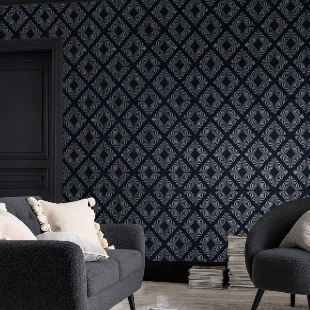 next deco triangle navy wallpaper