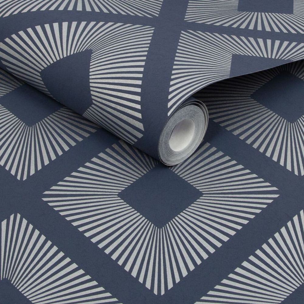 next deco triangle navy wallpaper