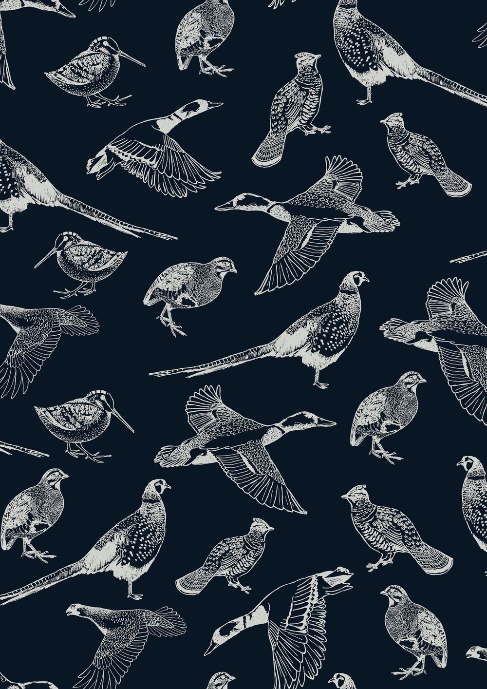 Joules Hunting Birds French Navy Wallpaper - 118555_TILE_01.jpg