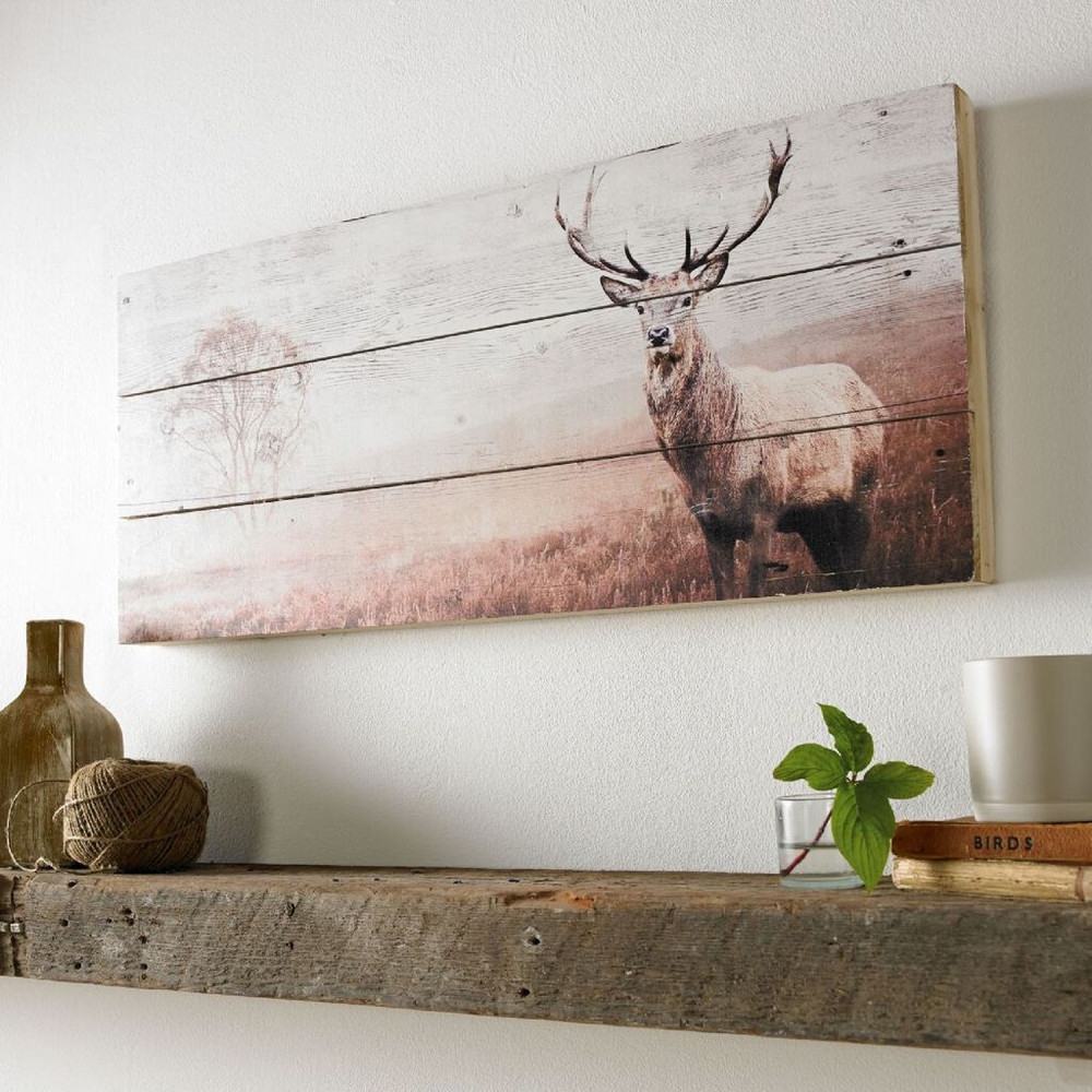 stag print on wood wall art