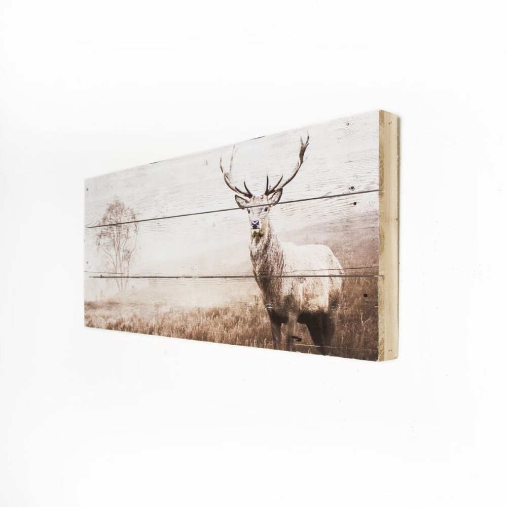 stag print on wood wall art