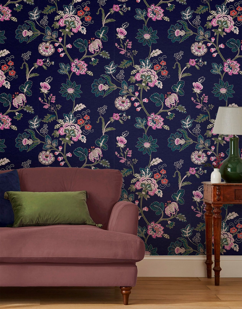 Joules Vine Cottage Floral Royal Navy Wallpaper - 118573_ROOMSET_01.jpg