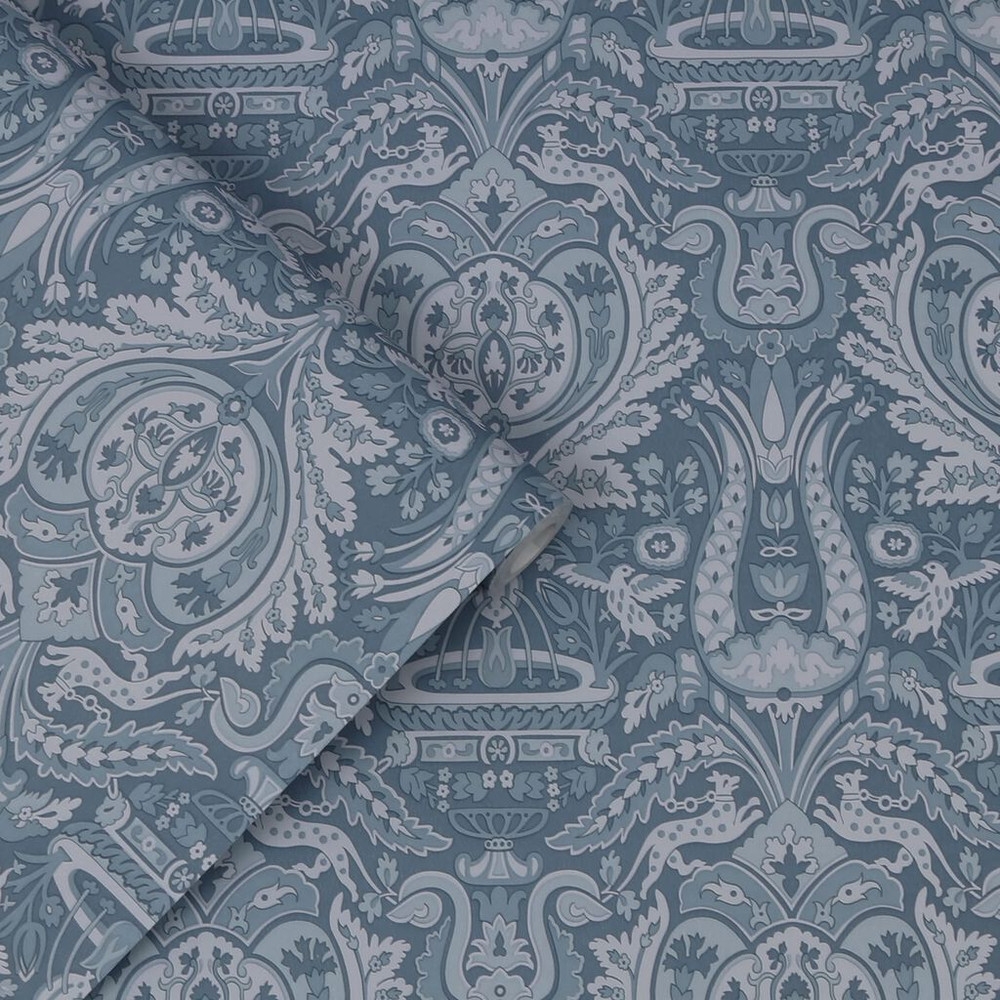 laura ashley heraldic damask dusky seaspray wallpaper