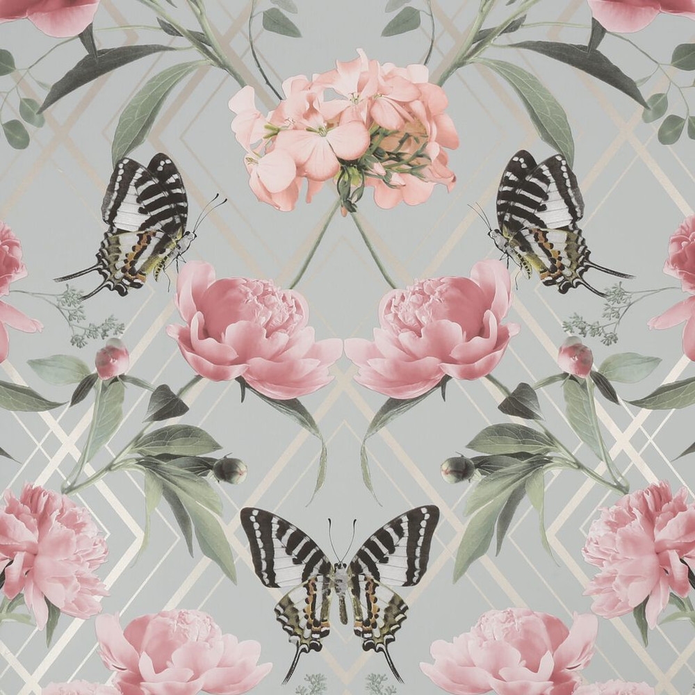 botanical trellis grey pink wallpaper