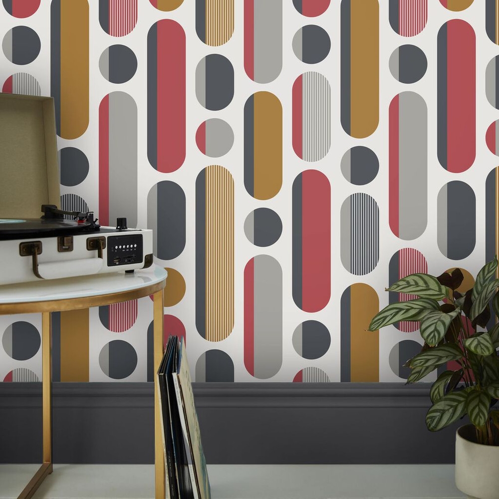 morse red & grey & mustard wallpaper