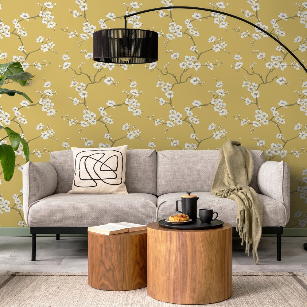 Apple Blossom Ochre Wallpaper