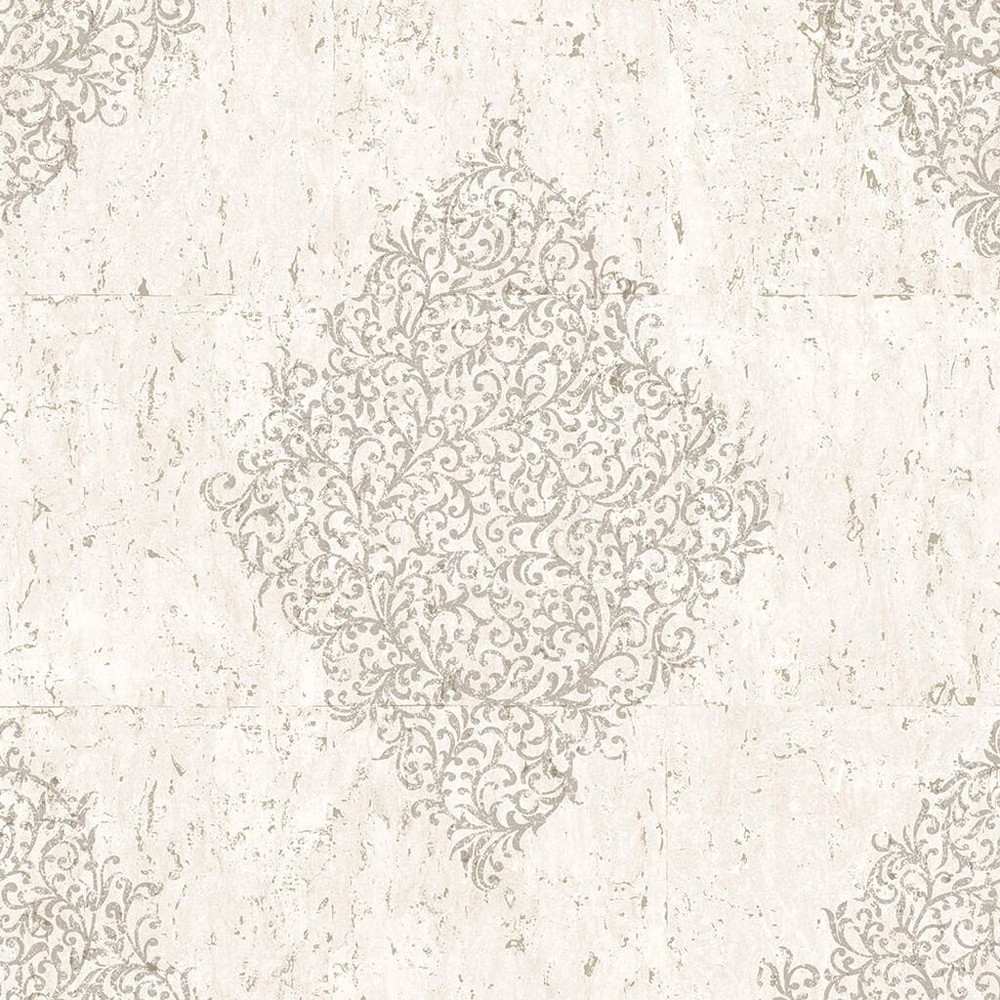 cream & pale gold cork medallion wallpaper