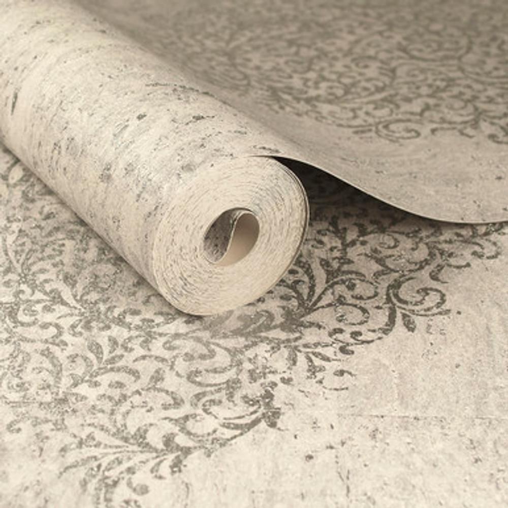 cream & pale gold cork medallion wallpaper