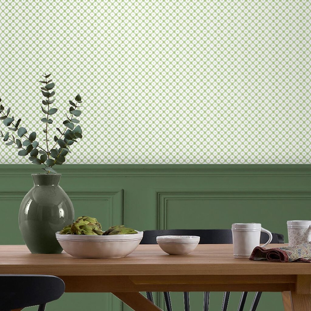 Laura Ashley Wickerwork Leaf Green Wallpaper