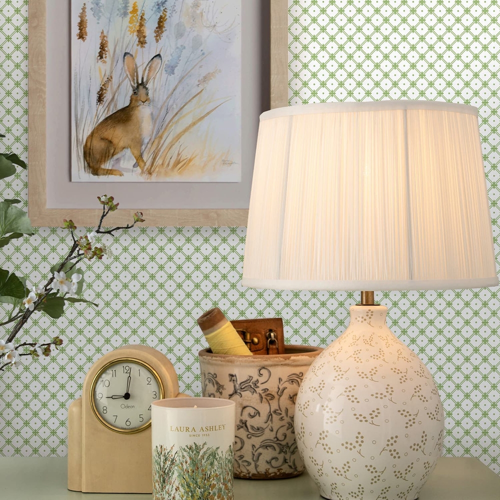 Laura Ashley Wickerwork Leaf Green Wallpaper