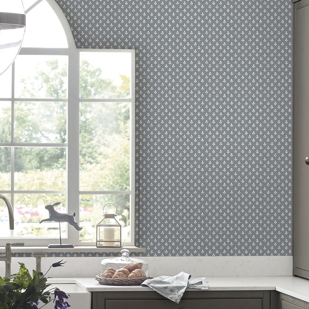 Laura Ashley Trefoil Slate Grey Wallpaper