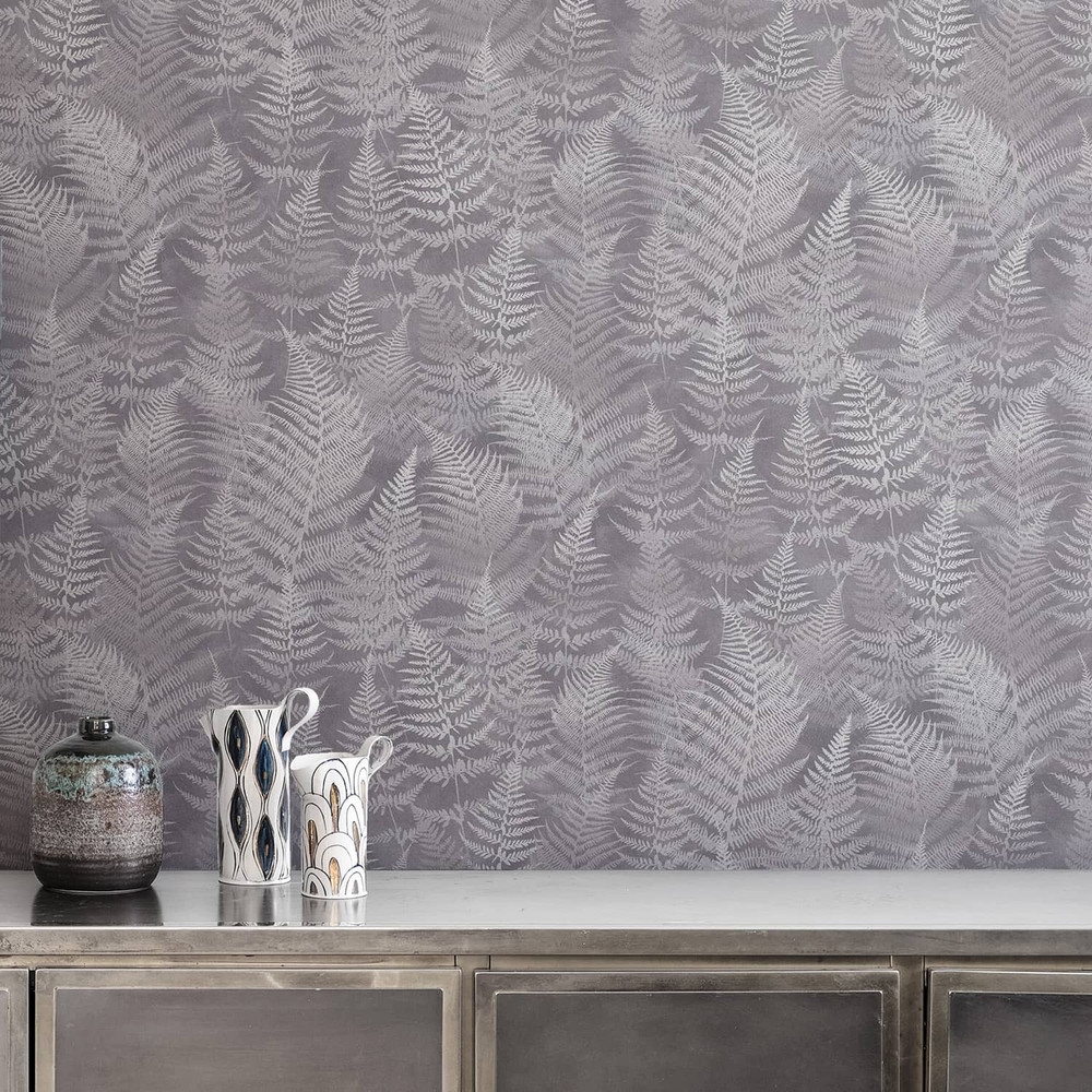 Woodland Fern Pewter Wallpaper by Clarissa Hulse