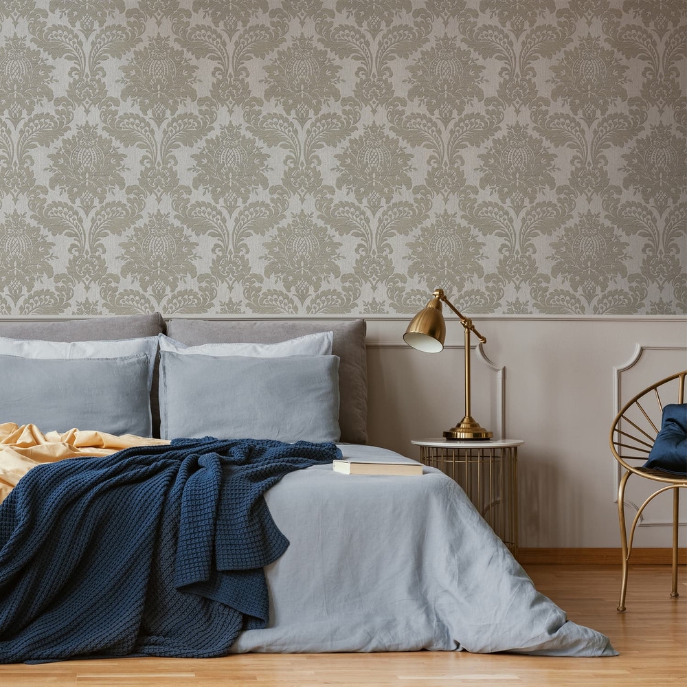 Archive Damask Grey Wallpaper