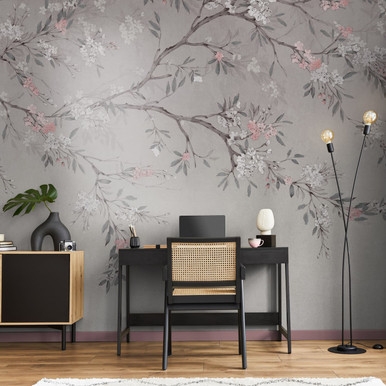 Blossom Trail Grey Bespoke Mural