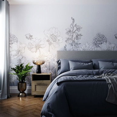 Muted Floral Light Blue Bespoke Mural