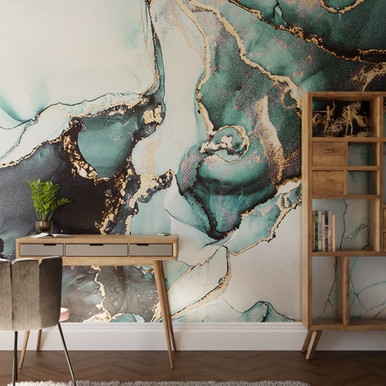 Agate Marble Teal and Gold Bespoke Mural