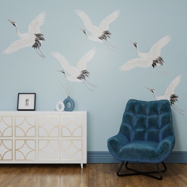 Cranes in Flight Blue Bespoke Mural