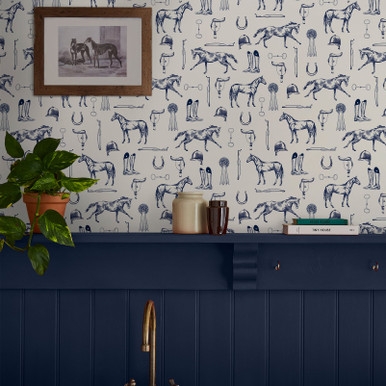 Joules Sketched Equestrian Cream & Blue Wallpaper