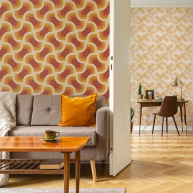 Nicole Miller Retro Geo Peel & Stick Clay / Turmeric Wallpaper