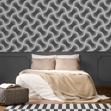 Nicole Miller Retro Geo Peel & Stick Black Wallpaper